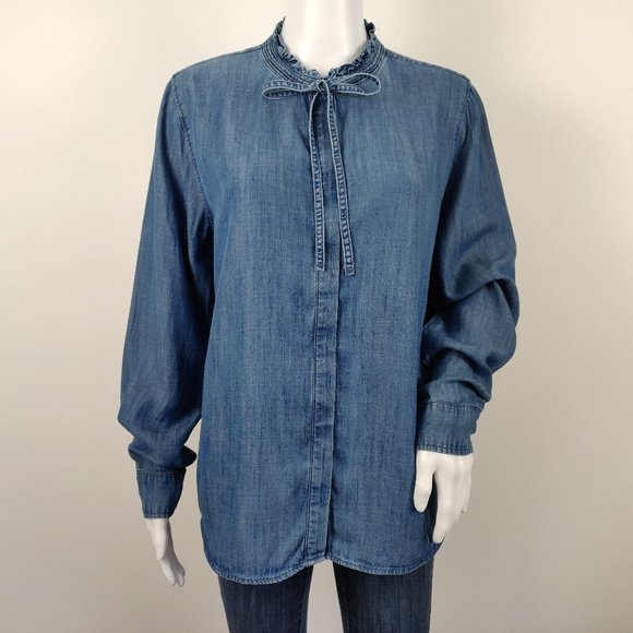 Levi's Tops - Levi's Denim Chambray Shirt Tencel Ruffle Collar